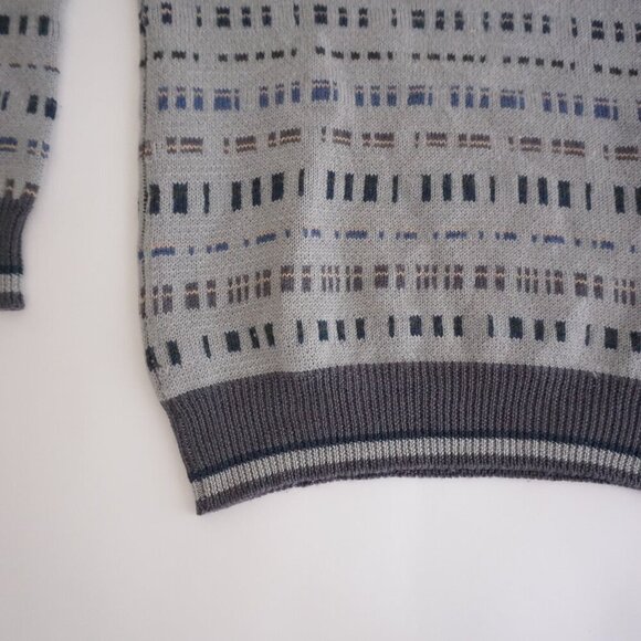 VTG '80s Woodstock By Bernard 100% Pure Virgin Wool Gray Blue Knit Sweater M - Picture 7 of 9